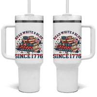 Funny Patriotic Book Lover Gift Tumbler With Handle Read White Blue Since 1776