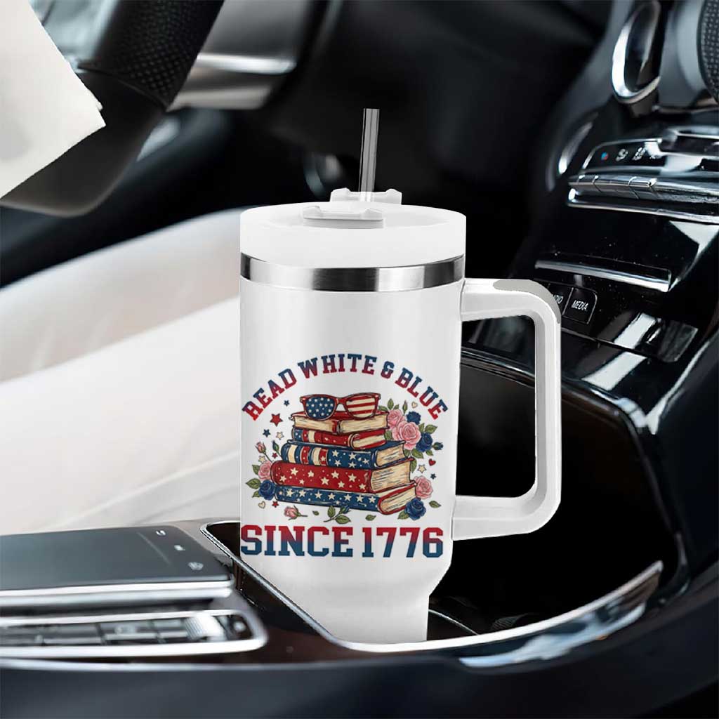 Funny Patriotic Book Lover Gift Tumbler With Handle Read White Blue Since 1776