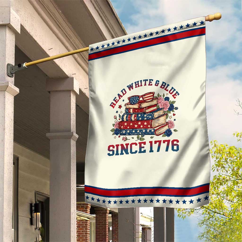 Funny Book Lover Gift Patriotic Garden Flag Read White Blue Since 1776