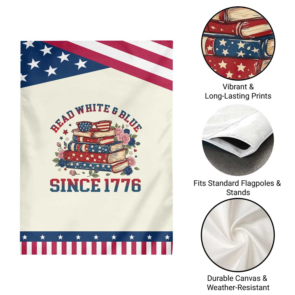 Funny Book Lover Gift Patriotic Garden Flag Read White Blue Since 1776