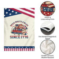 Funny Book Lover Gift Patriotic Garden Flag Read White Blue Since 1776