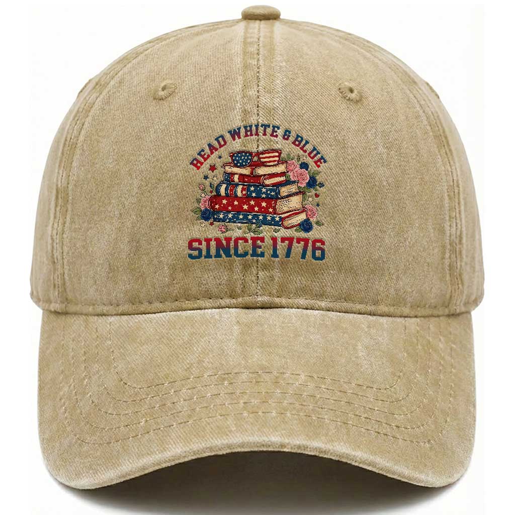 Funny Patriotic Book Lover Gift Washed Cotton Baseball Cap Read White Blue Since 1776
