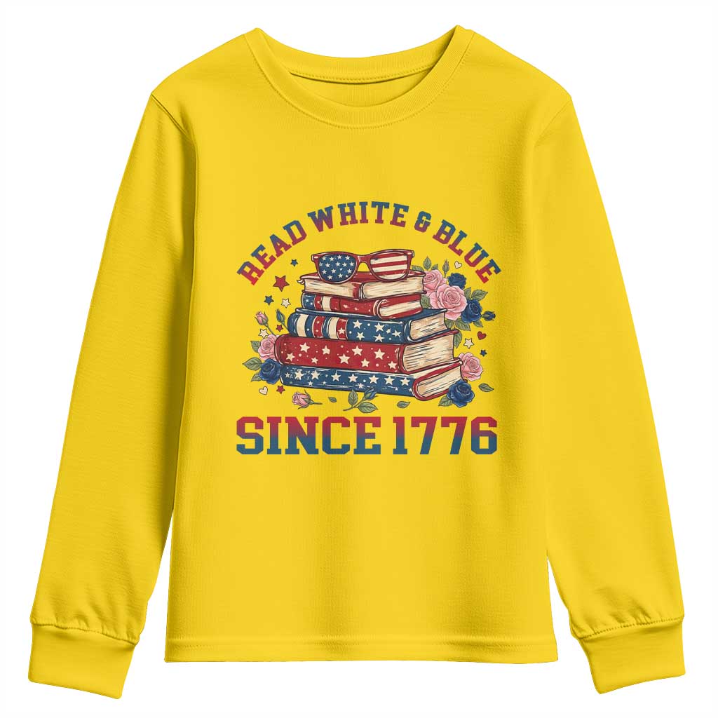 Funny Patriotic Book Lover Gift Youth Sweatshirt Read White Blue Since 1776