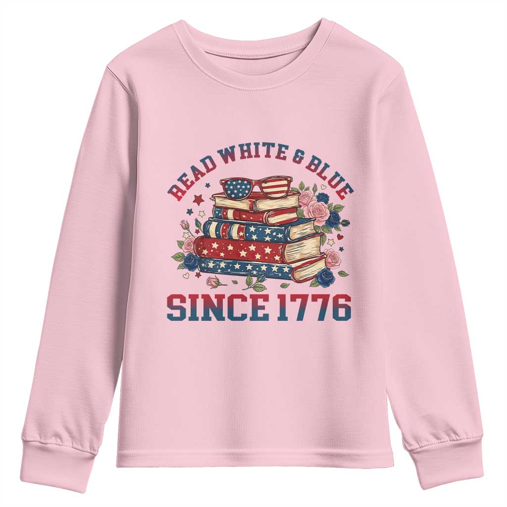 Funny Patriotic Book Lover Gift Youth Sweatshirt Read White Blue Since 1776