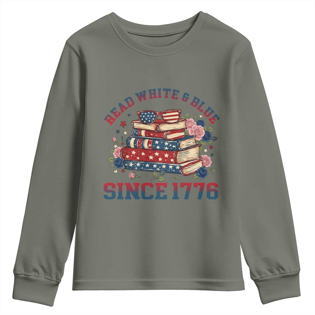 Funny Patriotic Book Lover Gift Youth Sweatshirt Read White Blue Since 1776