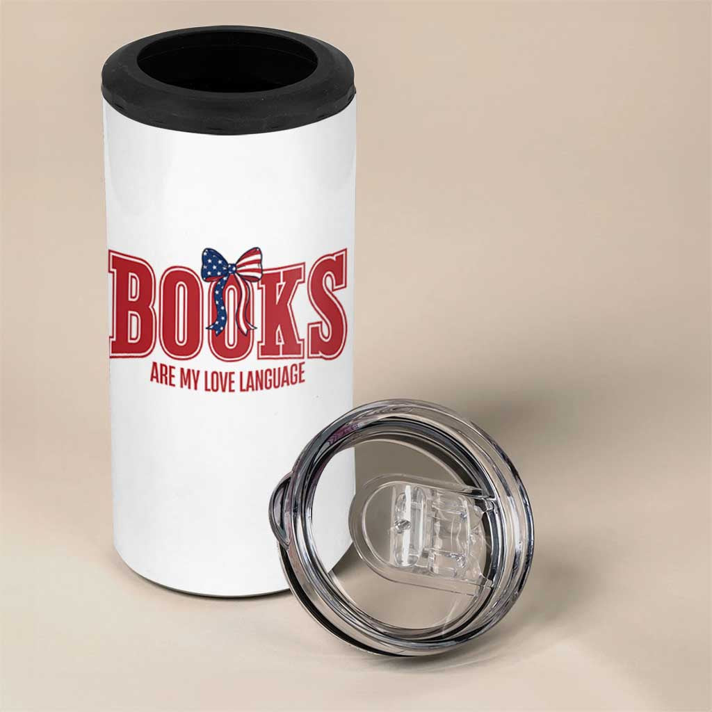 Patriotic Book Lover Gift 4 in 1 Can Cooler Tumbler Books Are My Love Language