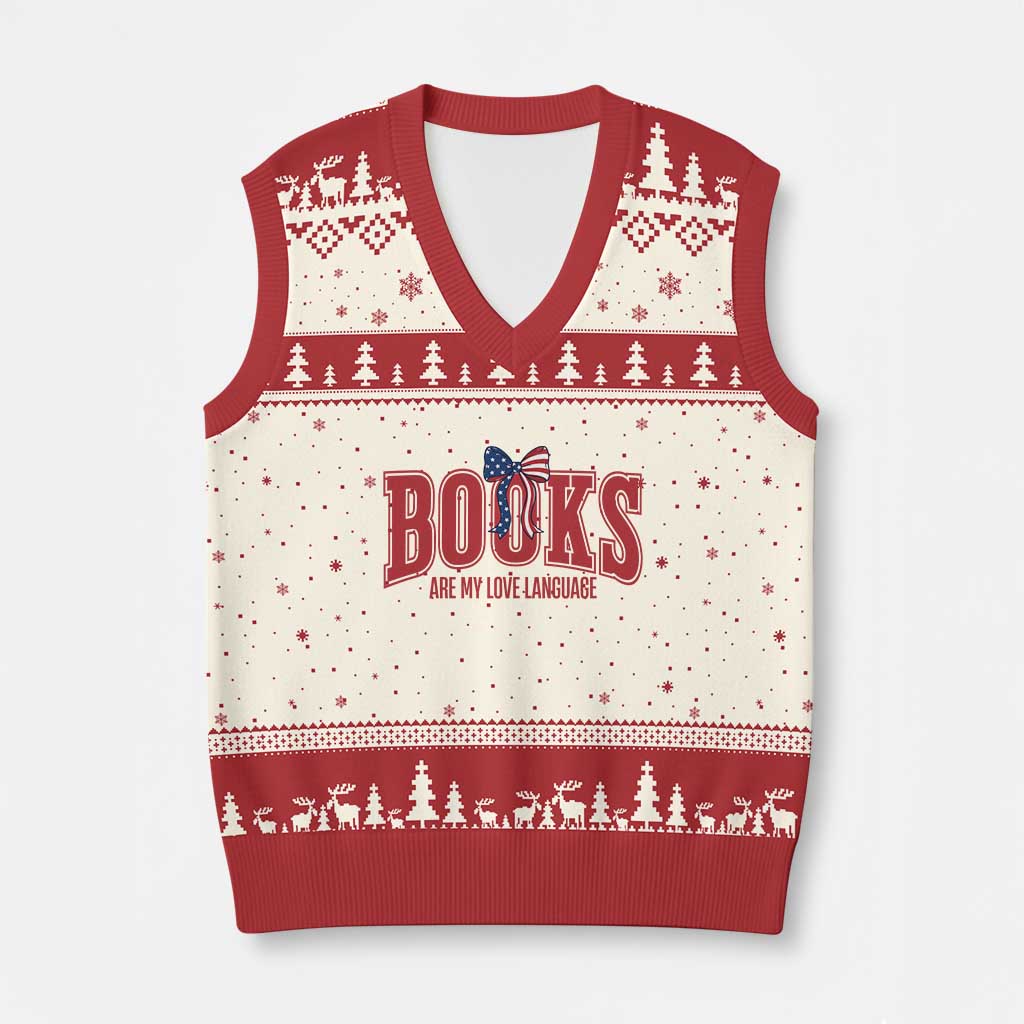 Patriotic Book Lover Gift V-Neck Knit Sweater Vest Books Are My Love Language