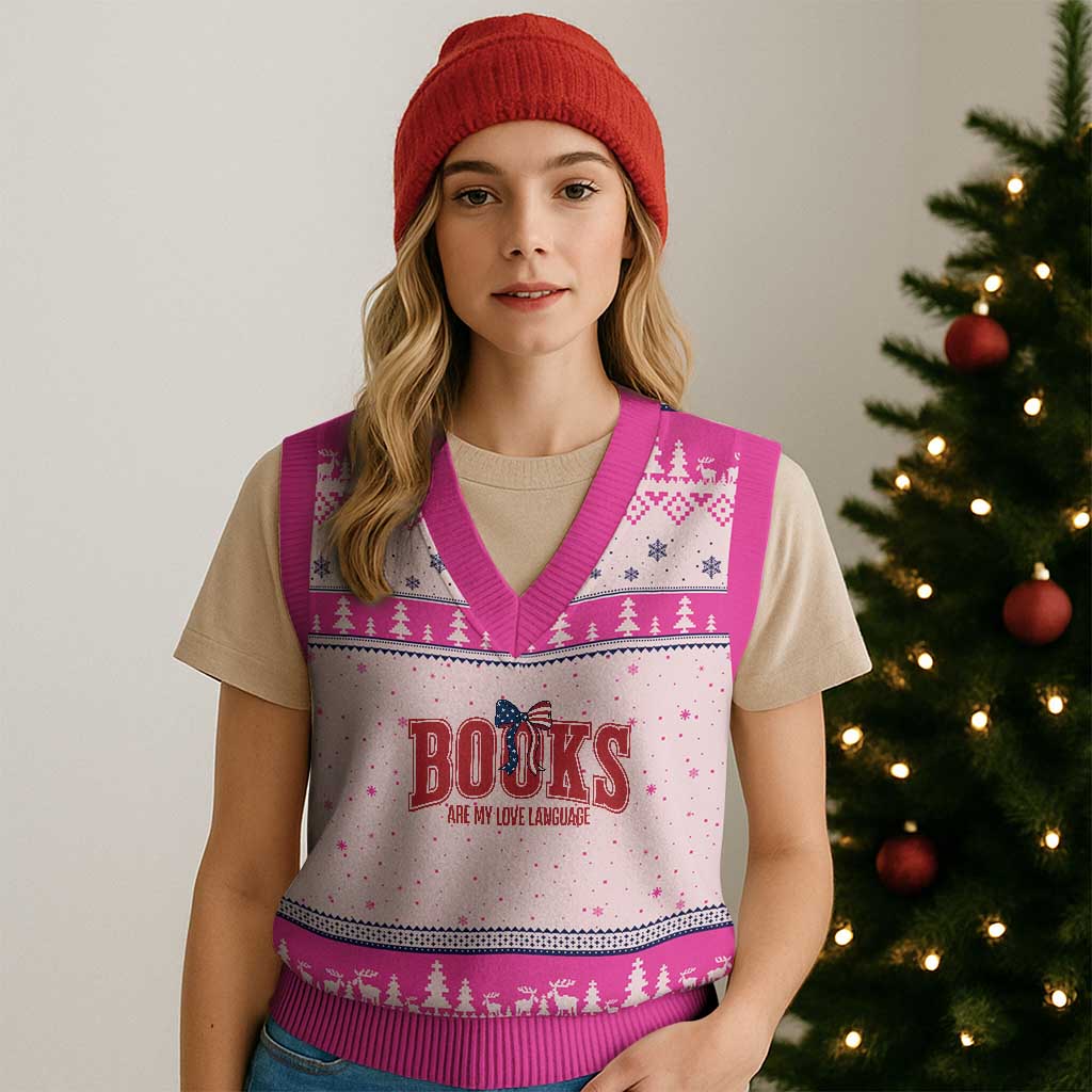 Patriotic Book Lover Gift V-Neck Knit Sweater Vest Books Are My Love Language
