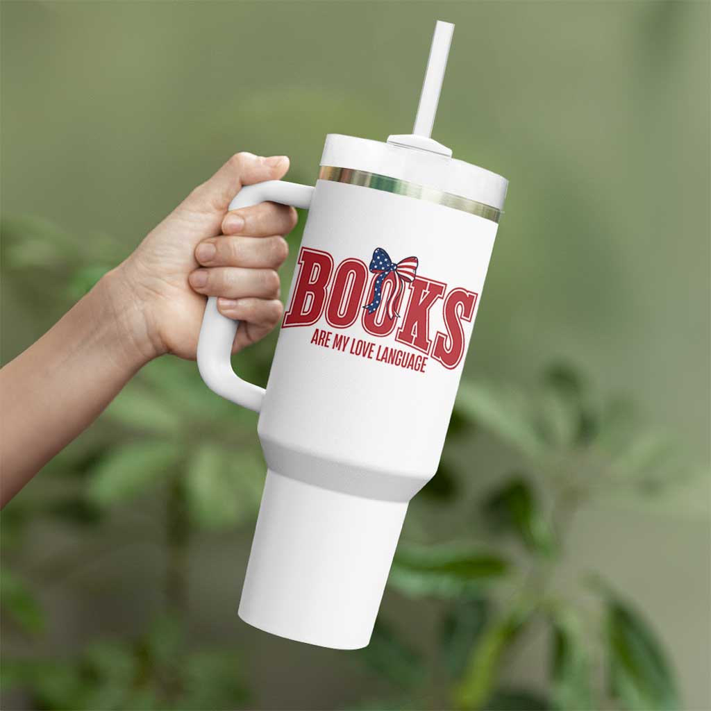 Patriotic Book Lover Gift Tumbler With Handle Books Are My Love Language