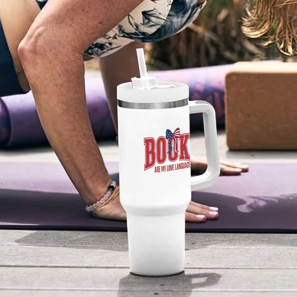 Patriotic Book Lover Gift Tumbler With Handle Books Are My Love Language
