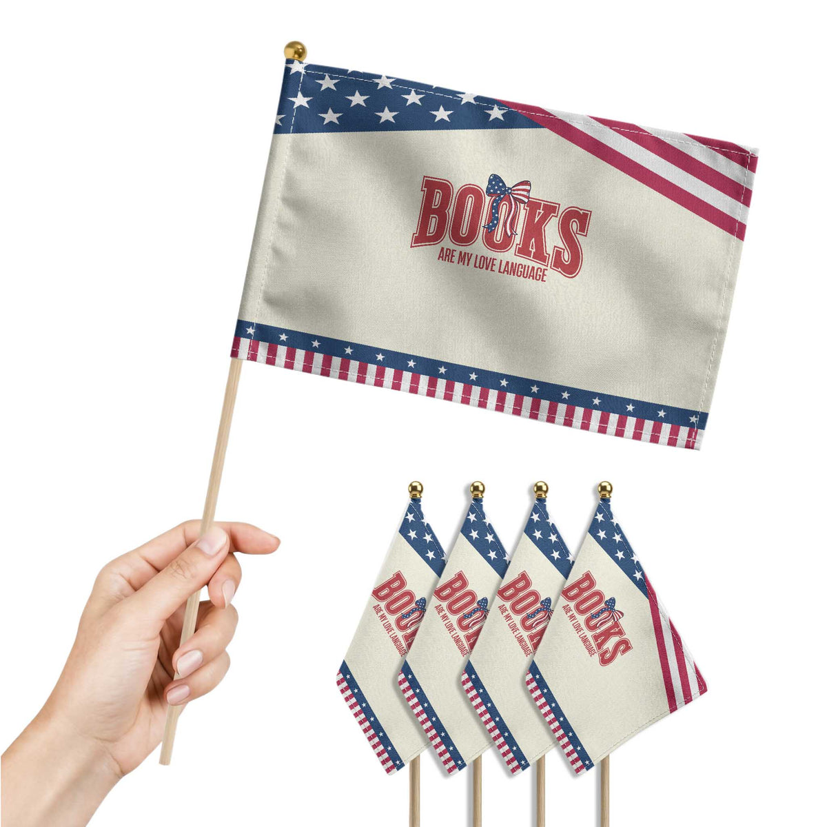 Book Lover Gift Patriotic Handheld Flag Books Are My Love Language