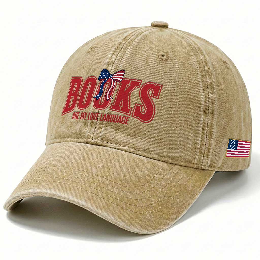 Patriotic Book Lover Gift Washed Cotton Baseball Cap Books Are My Love Language
