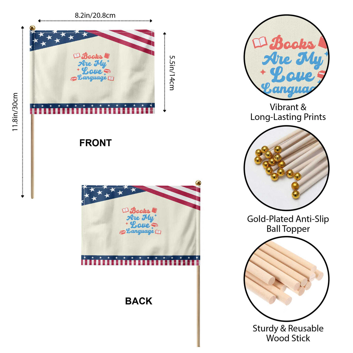 Books Are My Love Language Patriotic Handheld Flag Bookish Reader Graphic