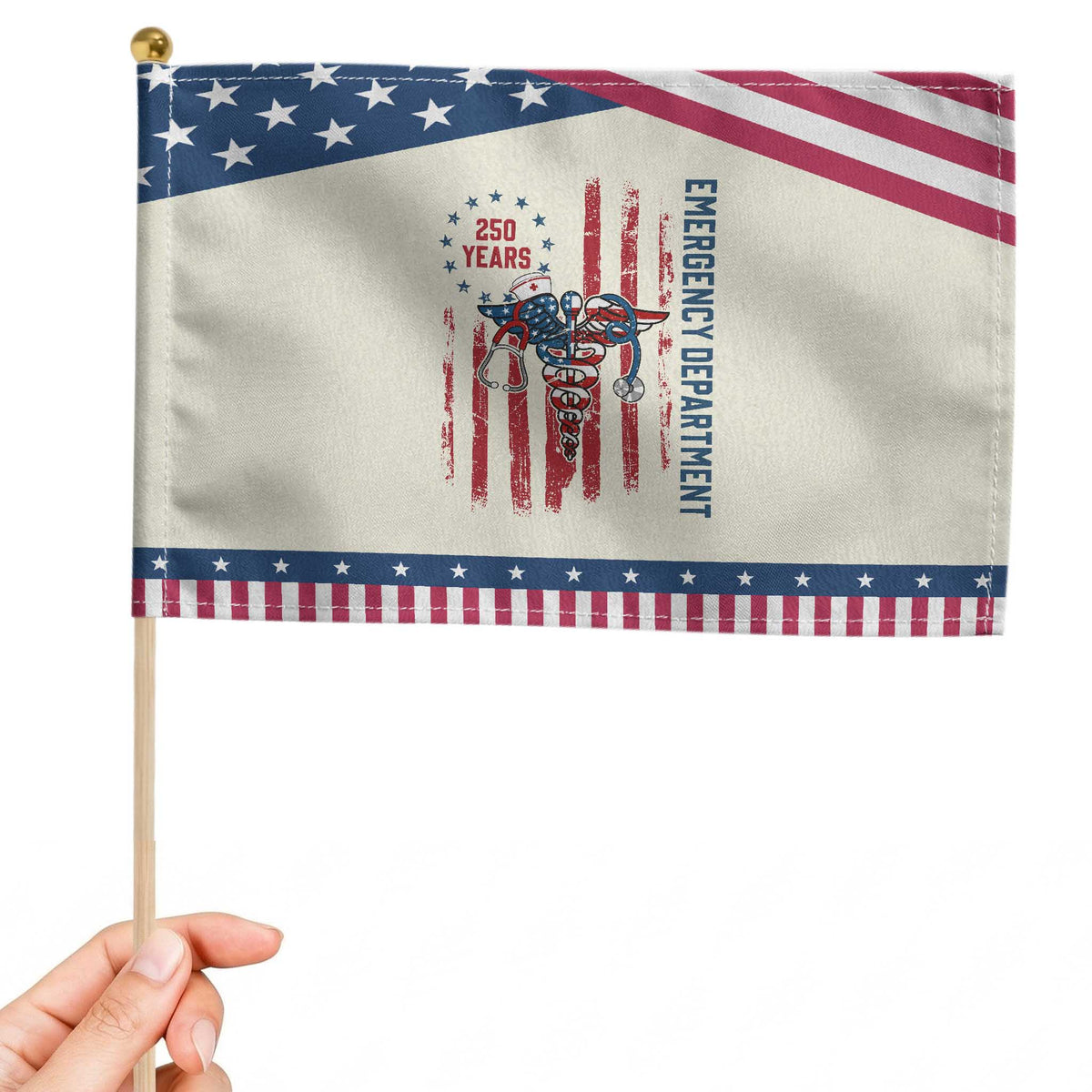 ED Nurse Gift Patriotic Handheld Flag 250 Years Of Emergency Department
