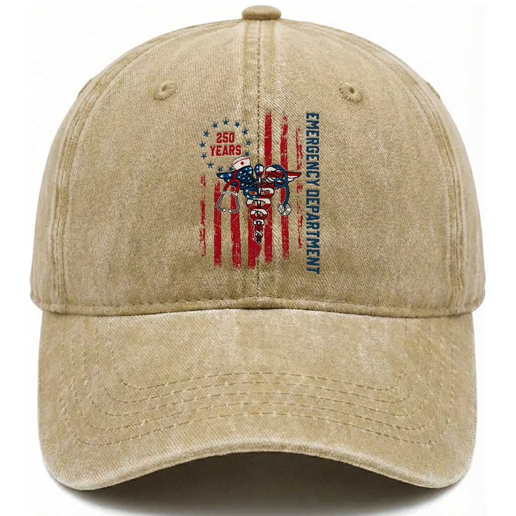 Patriotic ED Nurse Gift Washed Cotton Baseball Cap 250 Years Of Emergency Department