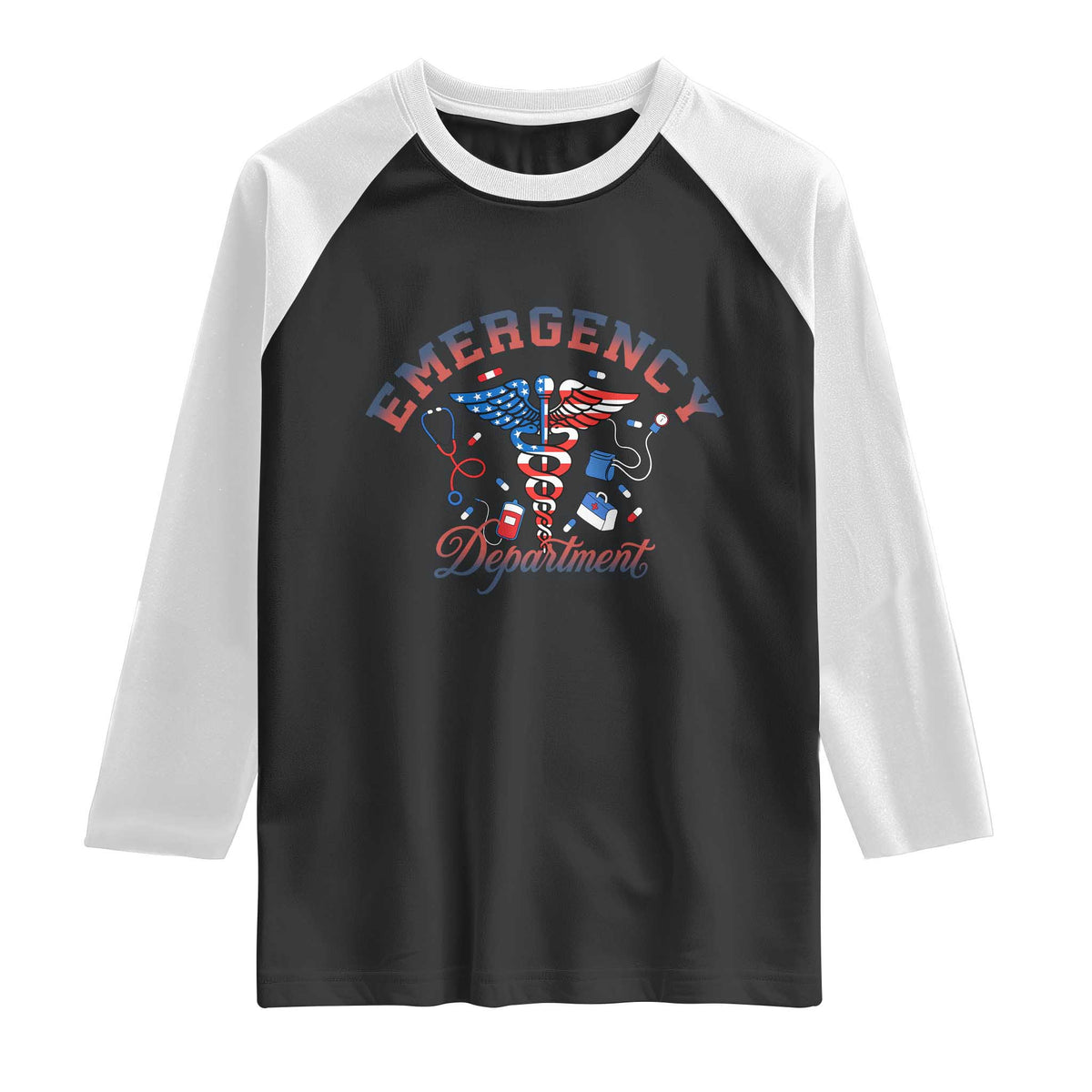 Patriotic Emergency Department Raglan Shirt USA 250th Anniversary Medical Gift