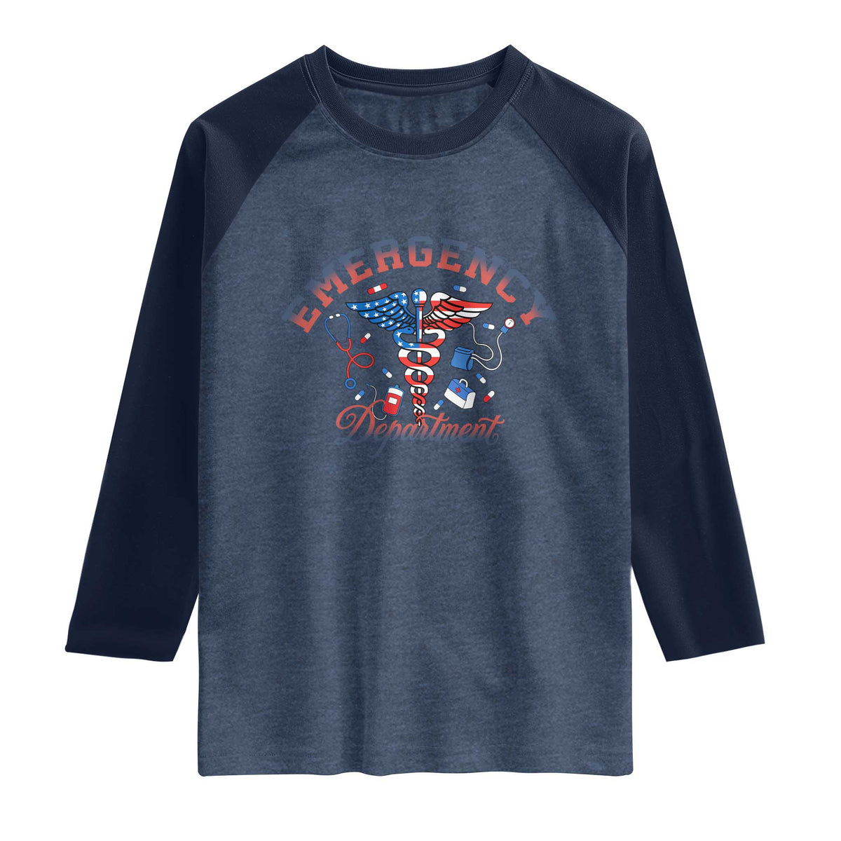 Patriotic Emergency Department Raglan Shirt USA 250th Anniversary Medical Gift