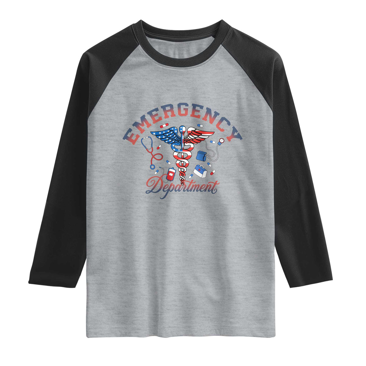 Patriotic Emergency Department Raglan Shirt USA 250th Anniversary Medical Gift