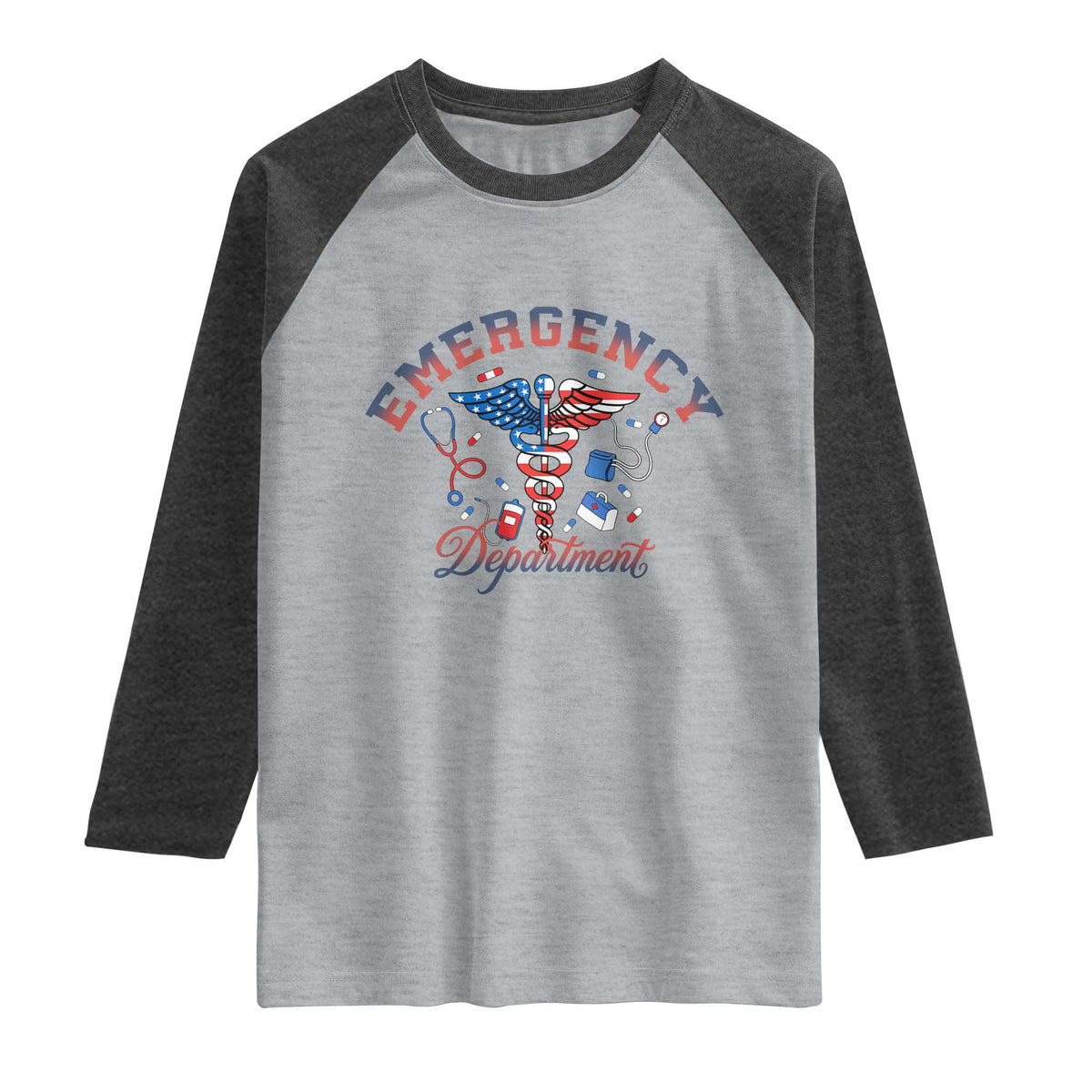 Patriotic Emergency Department Raglan Shirt USA 250th Anniversary Medical Gift