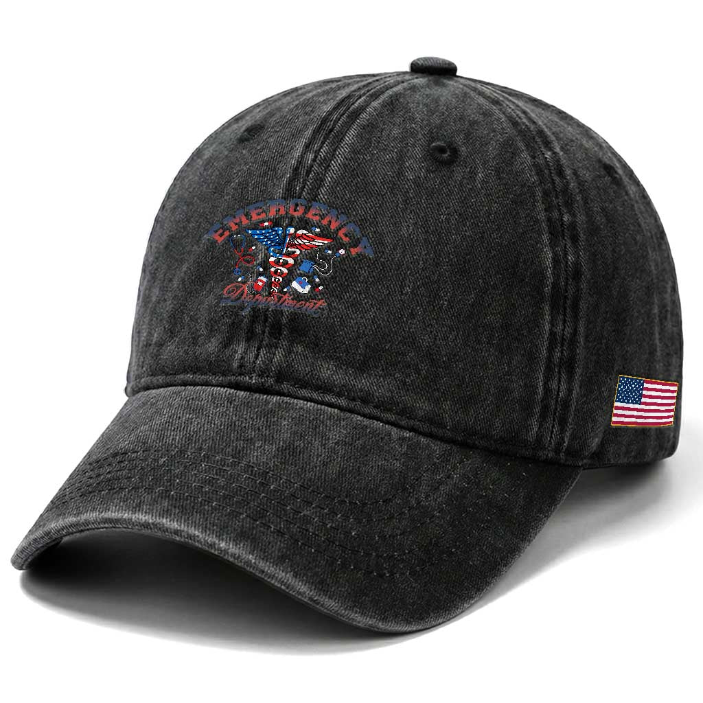 Patriotic Emergency Department Washed Cotton Baseball Cap USA 250th Anniversary Medical Gift