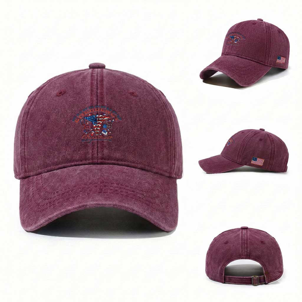 Patriotic Emergency Department Washed Cotton Baseball Cap USA 250th Anniversary Medical Gift