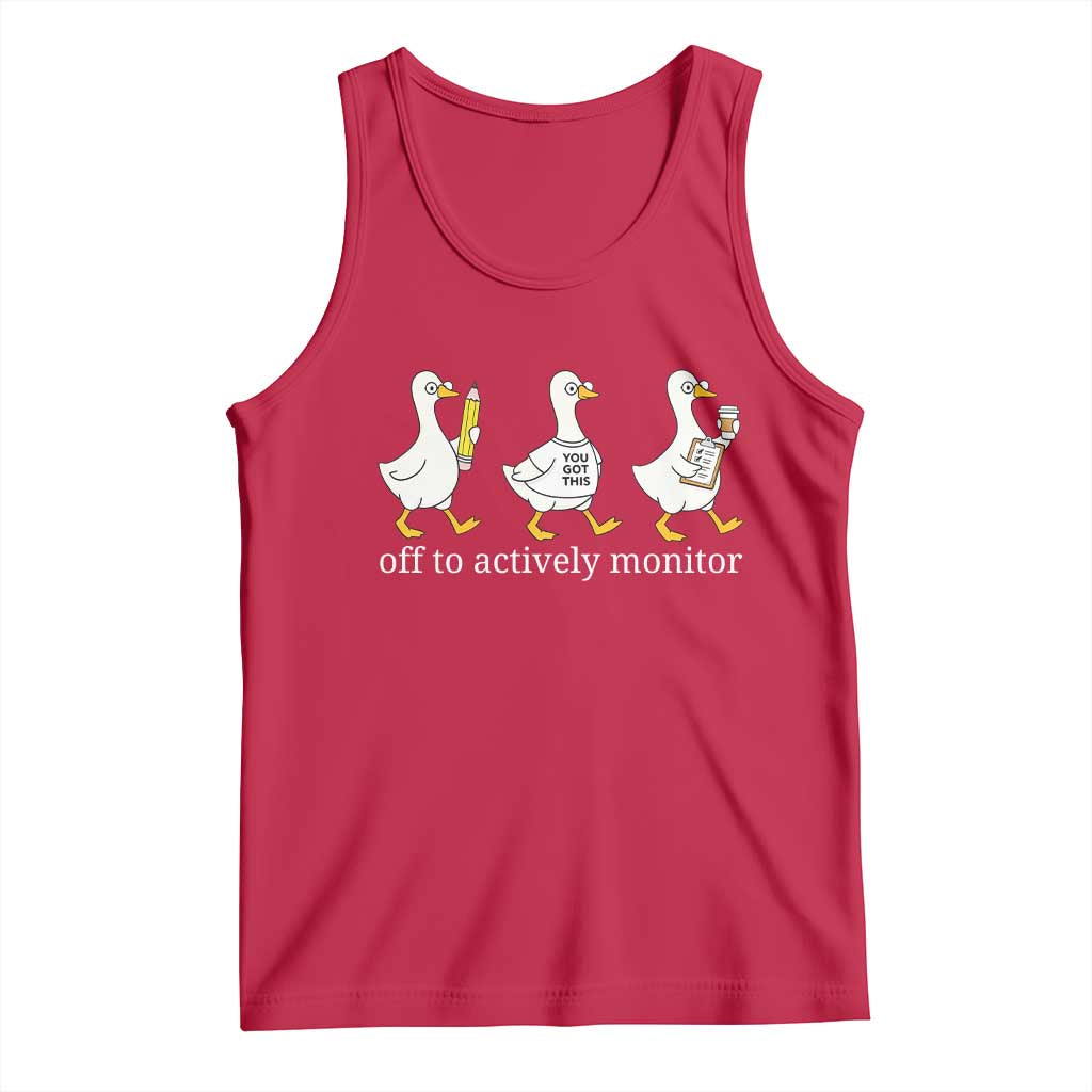 Funny Goose Teacher Testing Day Tank Top Off to Actively Monitor