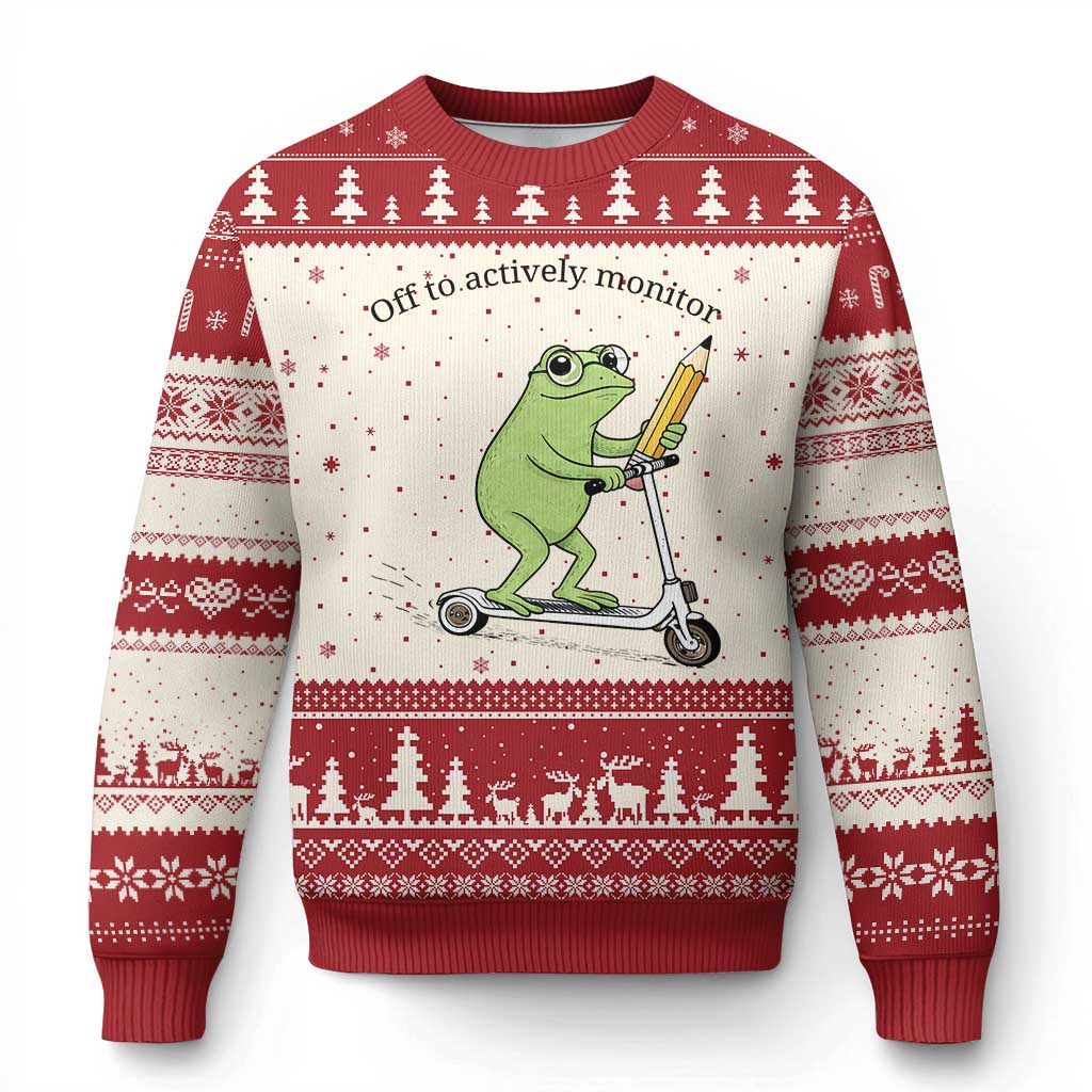 Funny Frog Teacher Testing Test Day Ugly Christmas Sweater Off To Actively Monitor