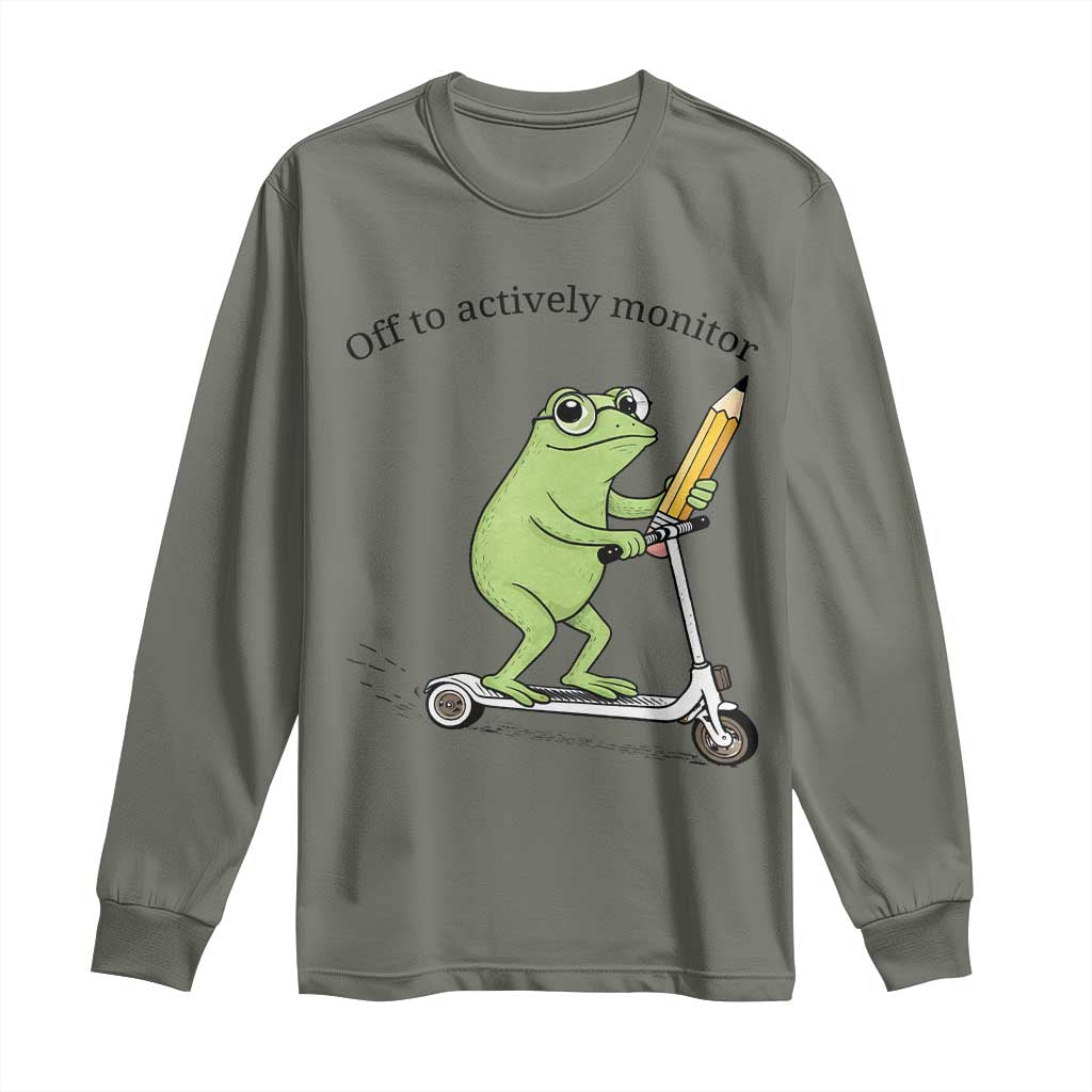 Funny Frog Teacher Testing Test Day Long Sleeve Shirt Off To Actively Monitor