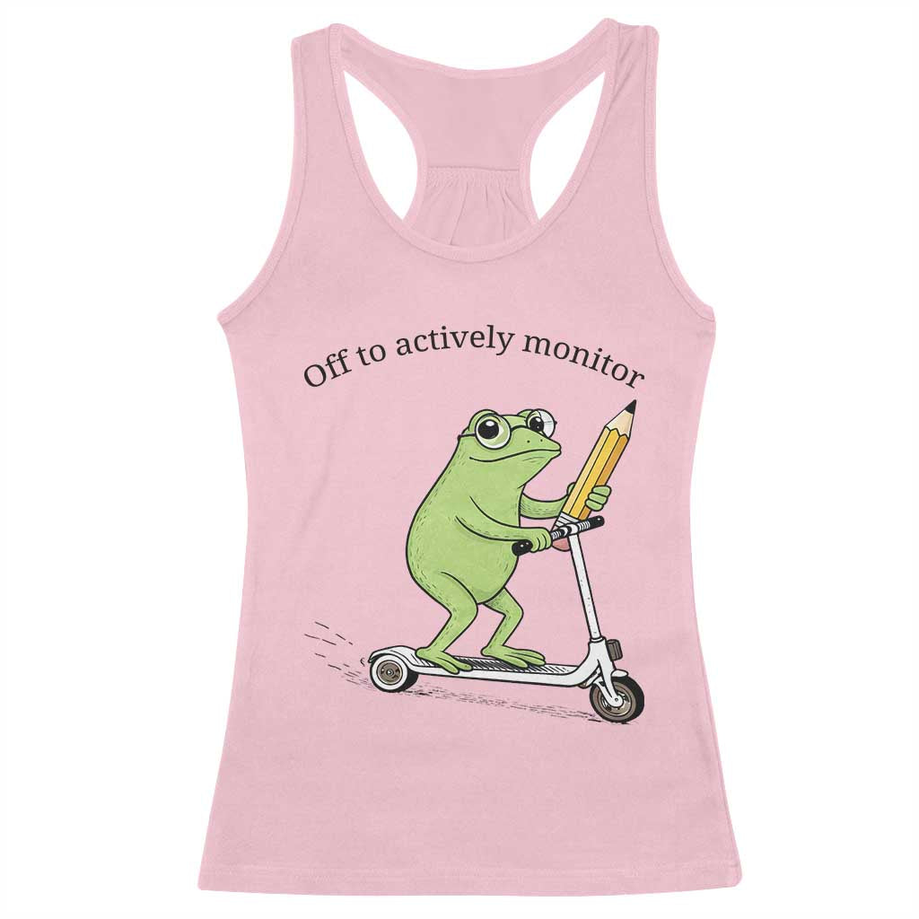 Funny Frog Teacher Testing Test Day Racerback Tank Top Off To Actively Monitor