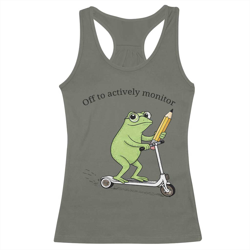 Funny Frog Teacher Testing Test Day Racerback Tank Top Off To Actively Monitor