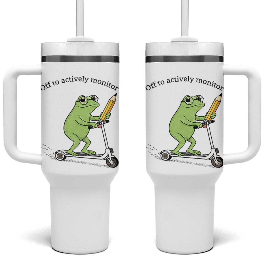 Funny Frog Teacher Testing Test Day Tumbler With Handle Off To Actively Monitor