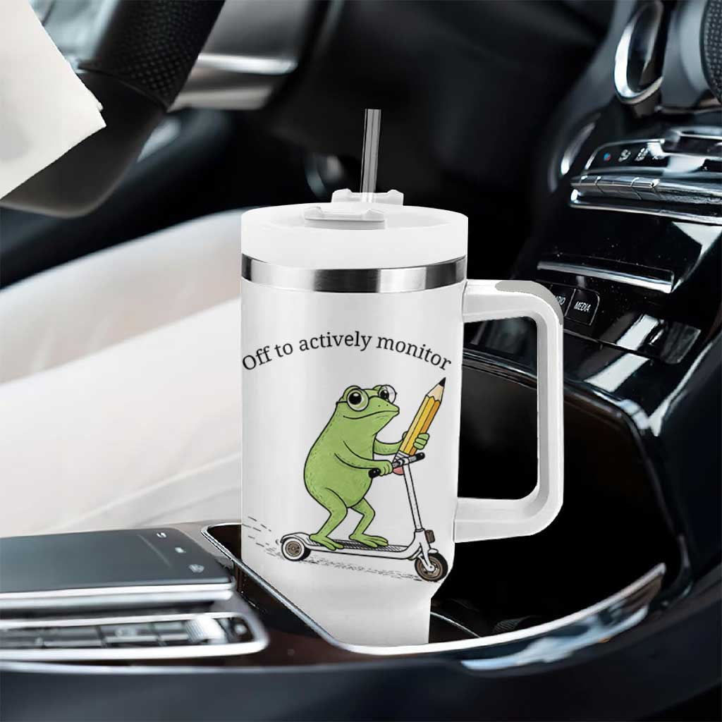 Funny Frog Teacher Testing Test Day Tumbler With Handle Off To Actively Monitor
