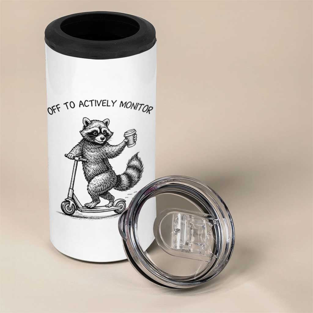 Funny Teacher Testing Day 4 in 1 Can Cooler Tumbler Silly Raccoon Proctor Off To Actively Monitor