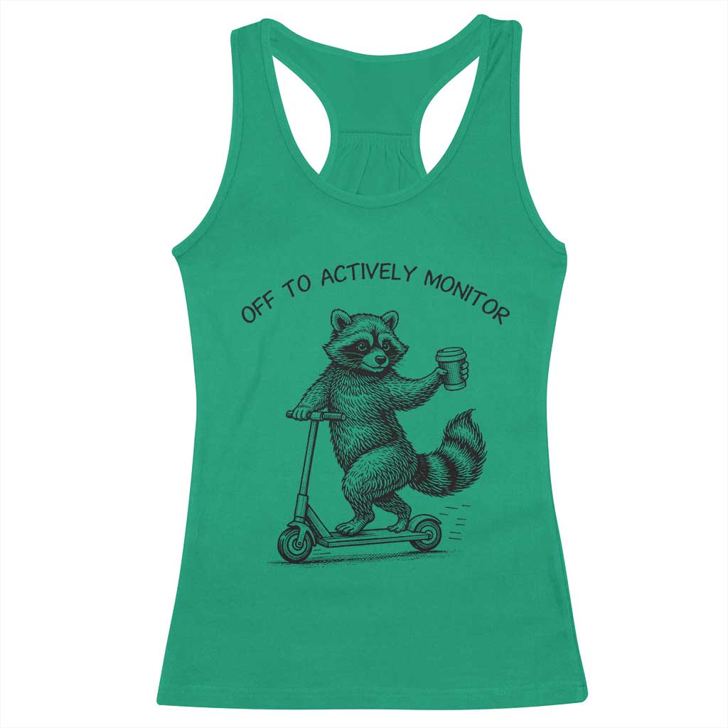 Funny Teacher Testing Day Racerback Tank Top Silly Raccoon Proctor Off To Actively Monitor