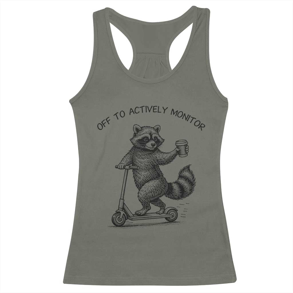 Funny Teacher Testing Day Racerback Tank Top Silly Raccoon Proctor Off To Actively Monitor