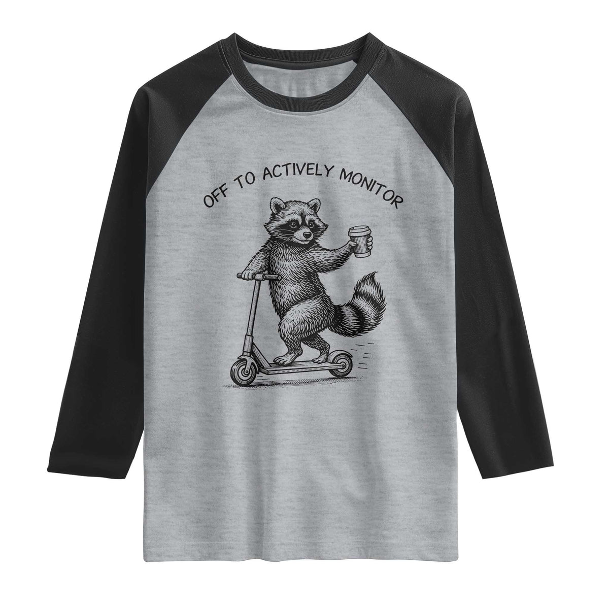 Funny Teacher Testing Day Raglan Shirt Silly Raccoon Proctor Off To Actively Monitor