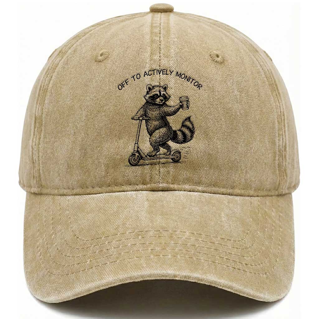 Funny Teacher Testing Day Washed Cotton Baseball Cap Silly Raccoon Proctor Off To Actively Monitor