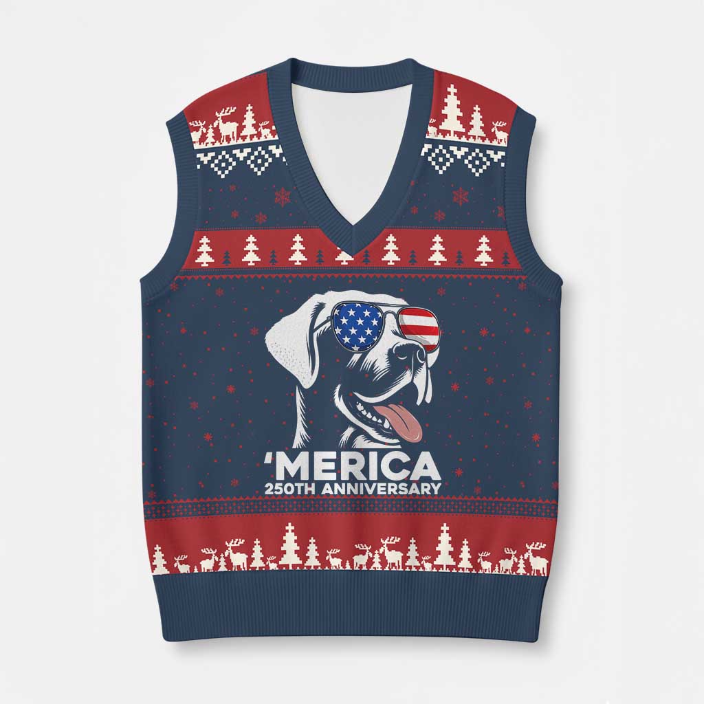 Merica Labrador Retriever Lover V-Neck Knit Sweater Vest 250th Anniversary Gift