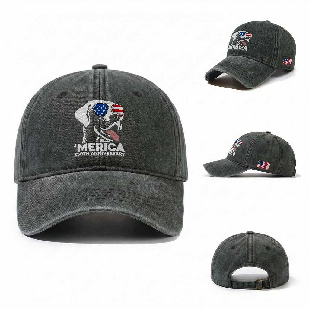 Merica Labrador Retriever Lover Washed Cotton Baseball Cap 250th Anniversary Gift