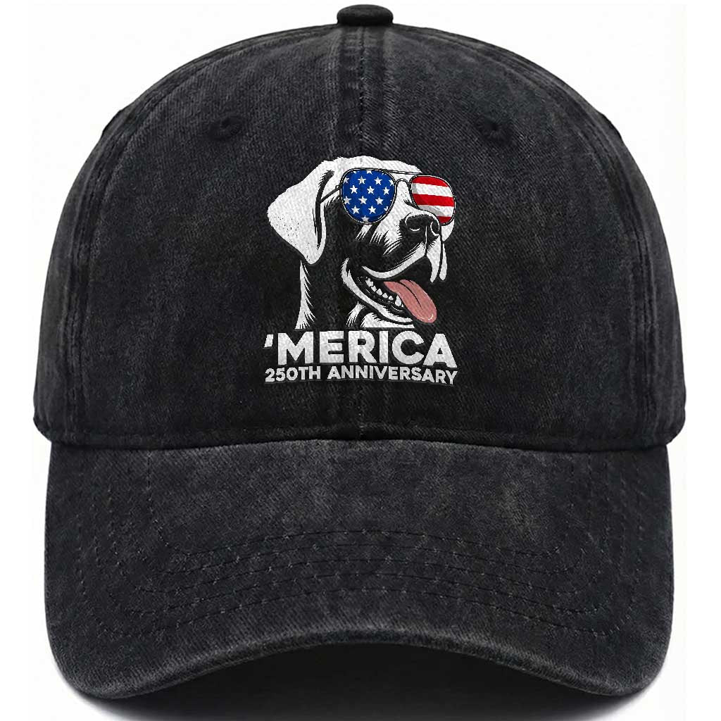 Merica Labrador Retriever Lover Washed Cotton Baseball Cap 250th Anniversary Gift