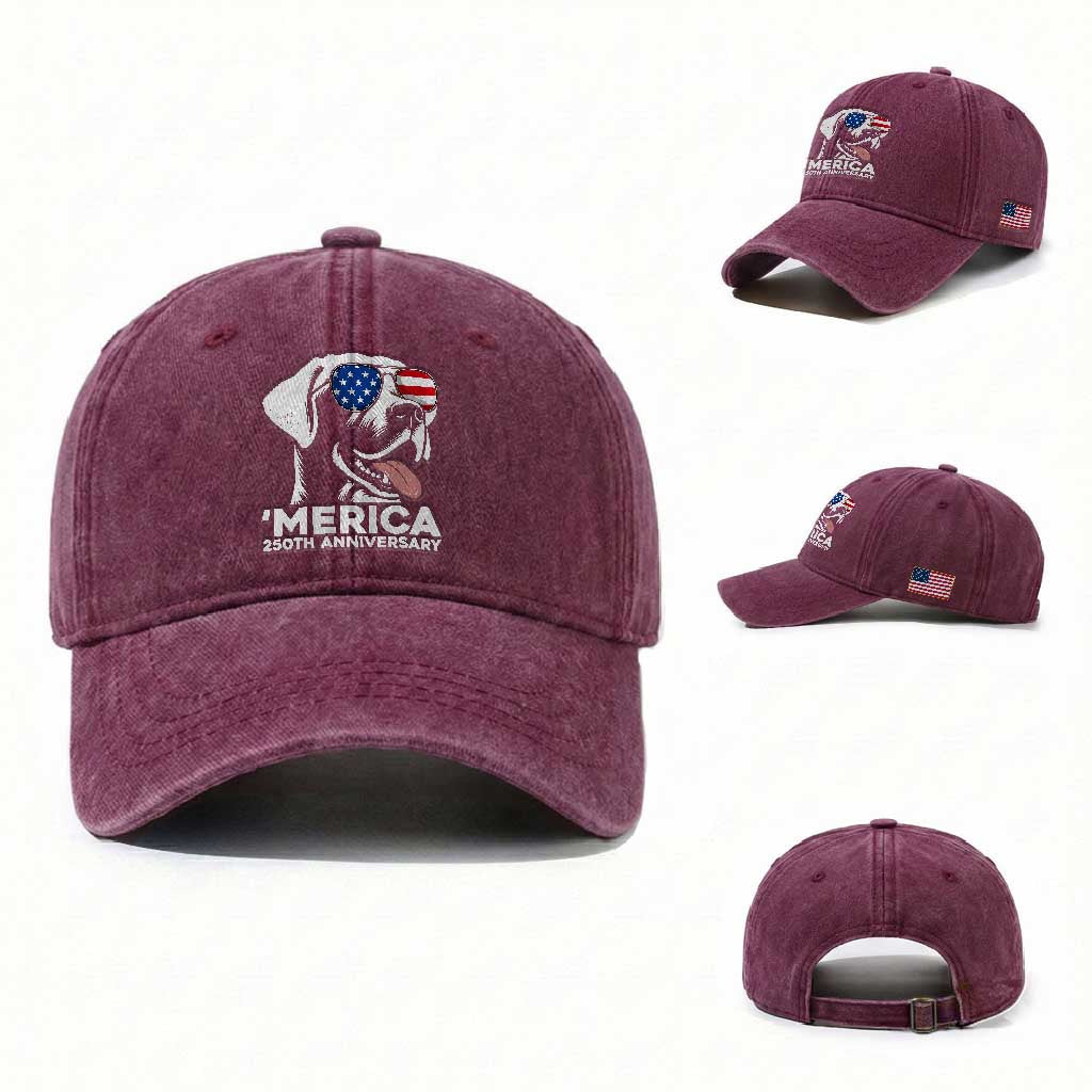 Merica Labrador Retriever Lover Washed Cotton Baseball Cap 250th Anniversary Gift