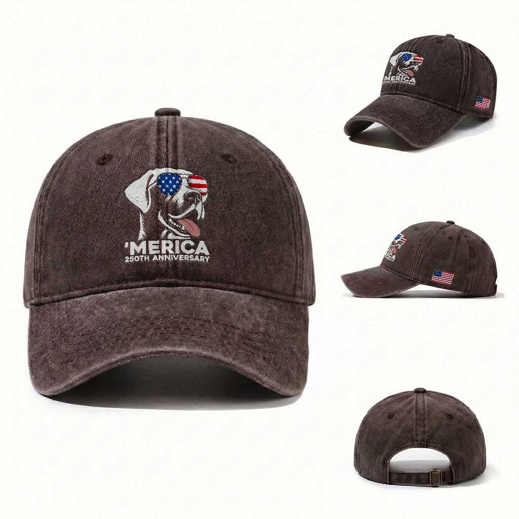 Merica Labrador Retriever Lover Washed Cotton Baseball Cap 250th Anniversary Gift