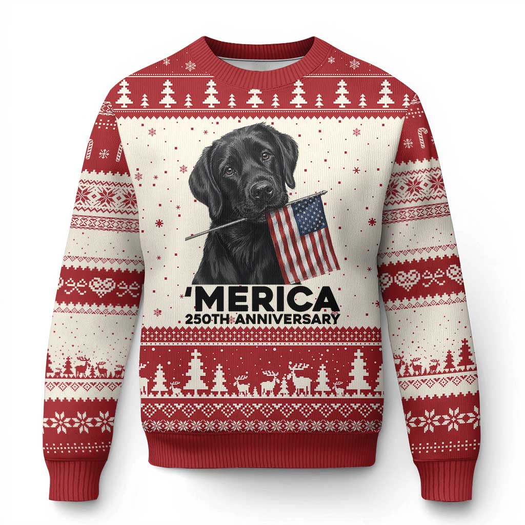 Patriotic Labrador Retriever Ugly Christmas Sweater America 250th Anniversary Gift