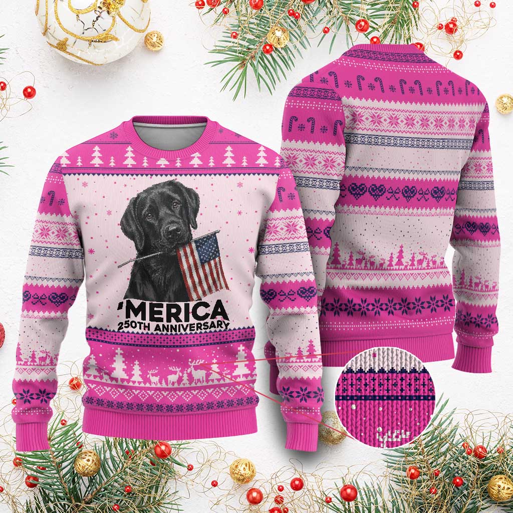 Patriotic Labrador Retriever Ugly Christmas Sweater America 250th Anniversary Gift
