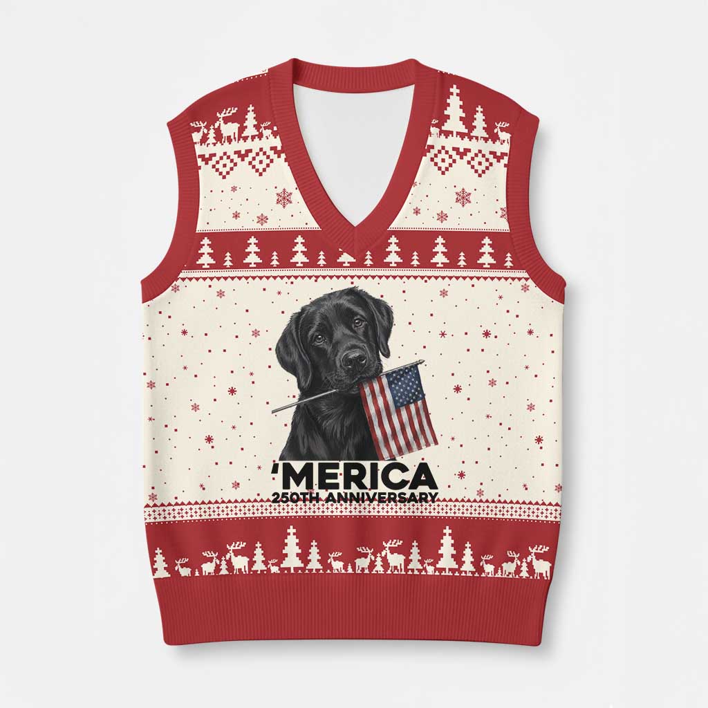 Patriotic Labrador Retriever V-Neck Knit Sweater Vest America 250th Anniversary Gift