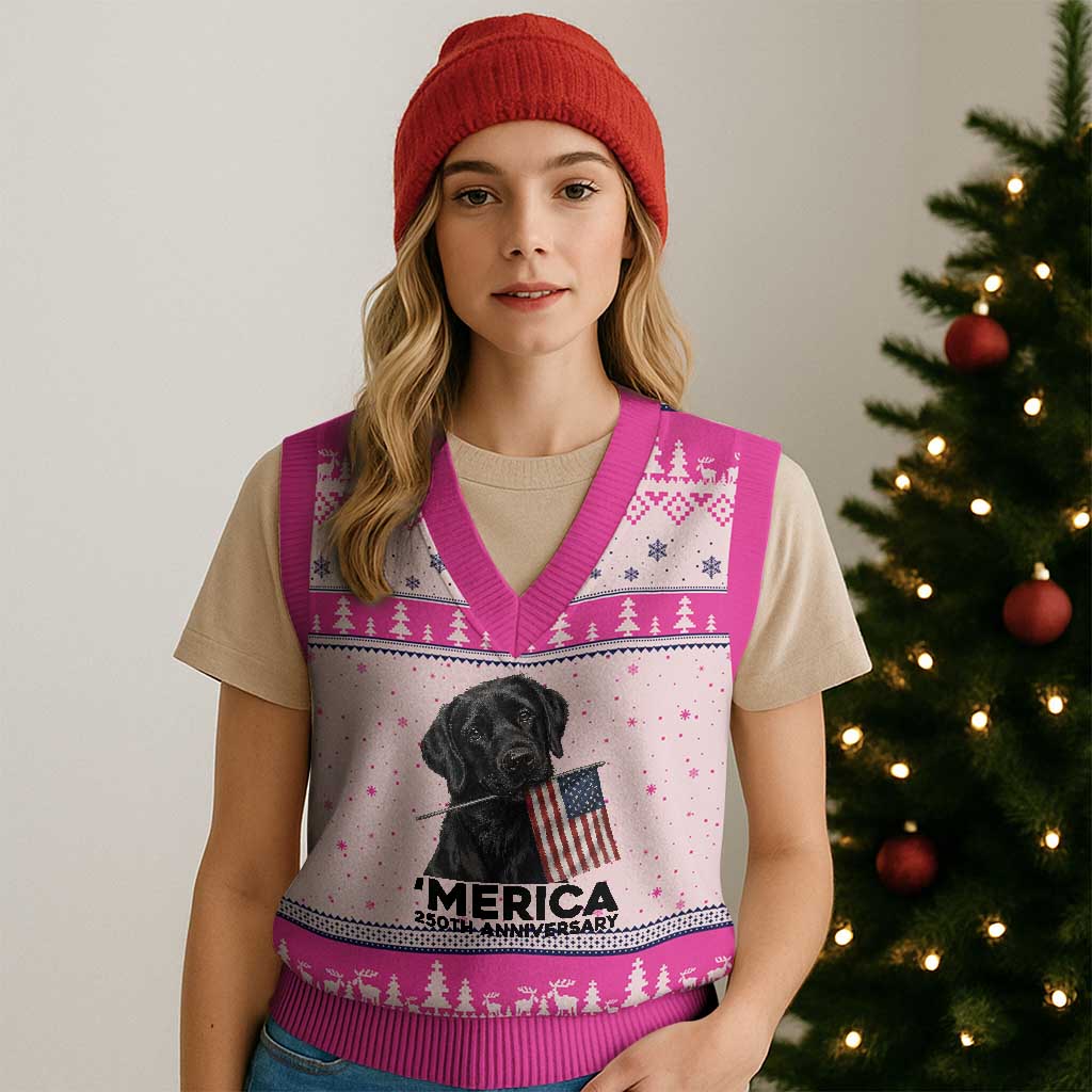 Patriotic Labrador Retriever V-Neck Knit Sweater Vest America 250th Anniversary Gift