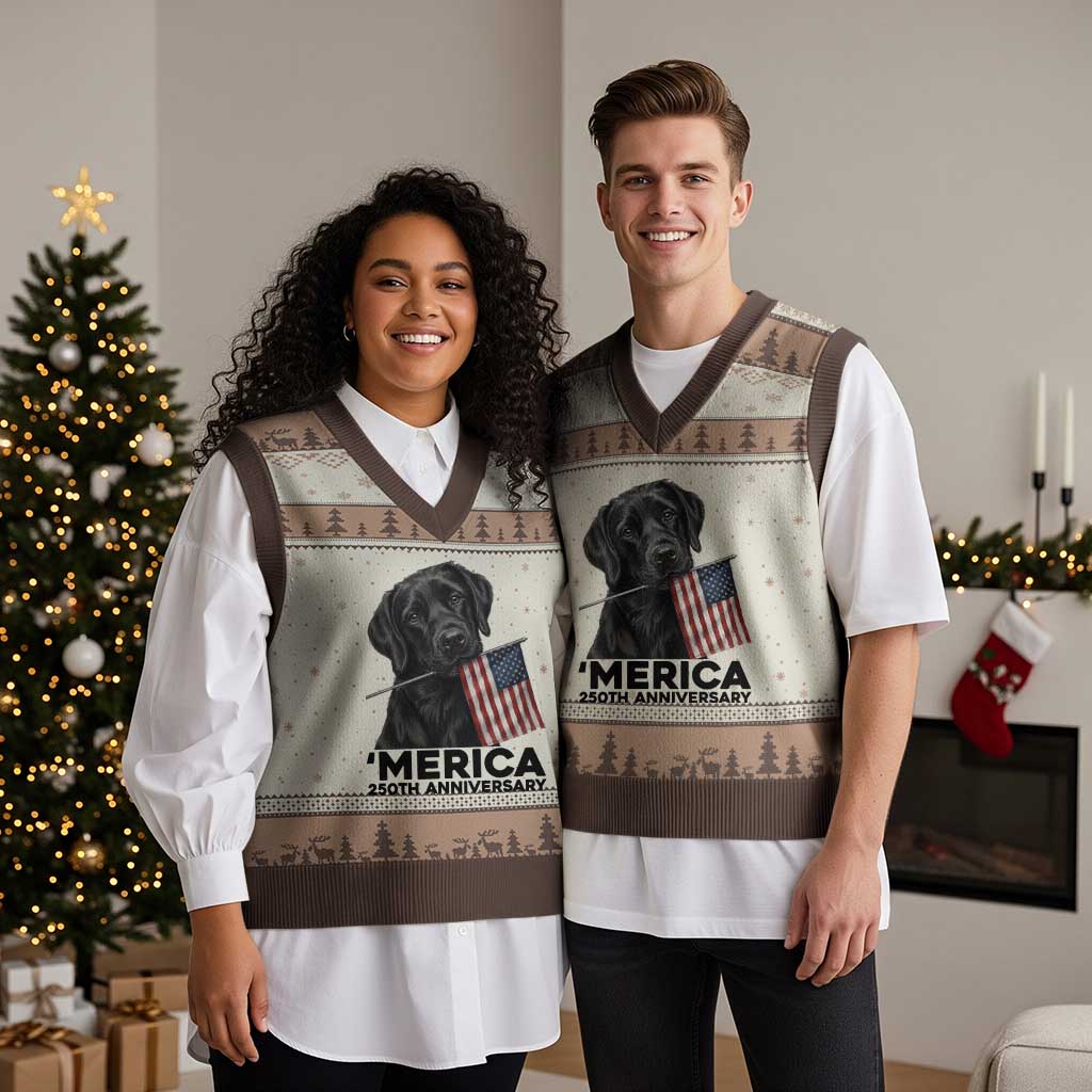 Patriotic Labrador Retriever V-Neck Knit Sweater Vest America 250th Anniversary Gift