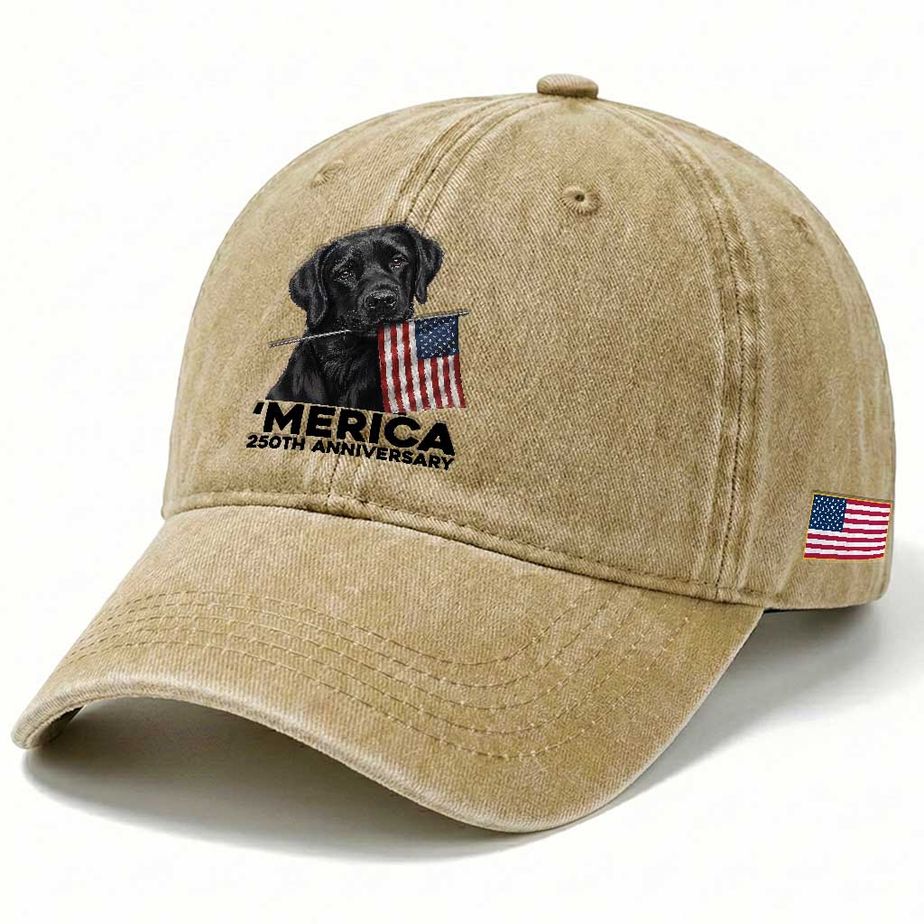 Patriotic Labrador Retriever Washed Cotton Baseball Cap America 250th Anniversary Gift