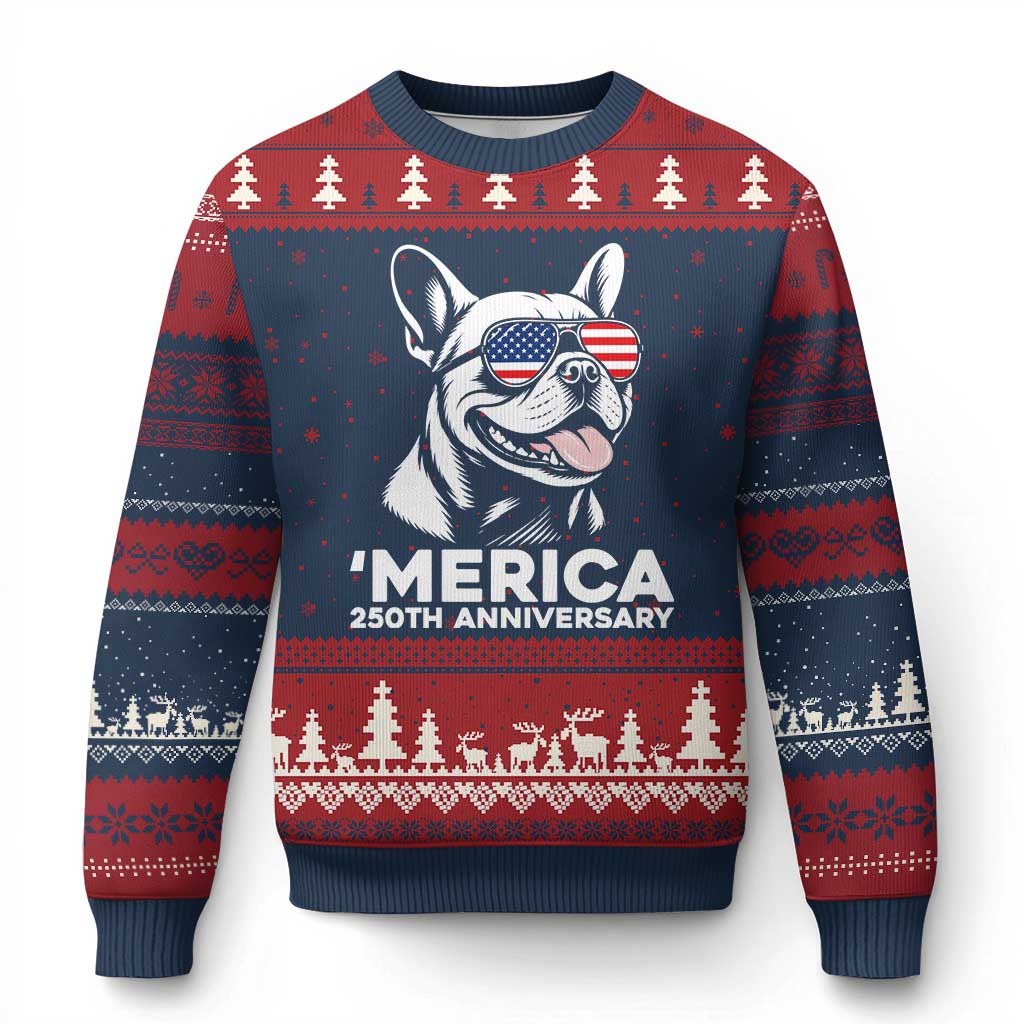 Merica French Bulldog Lover Ugly Christmas Sweater 250th Anniversary Gift