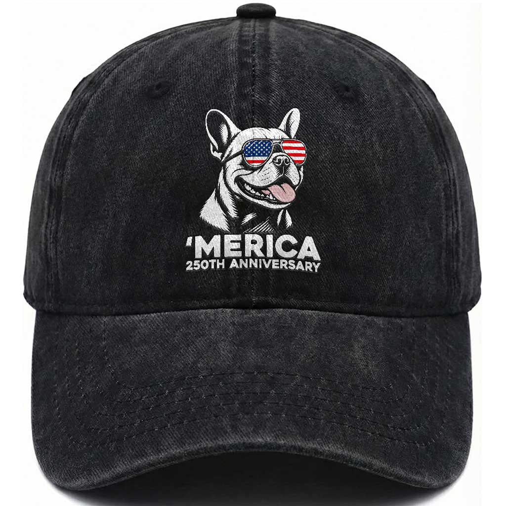 Merica French Bulldog Lover Washed Cotton Baseball Cap 250th Anniversary Gift